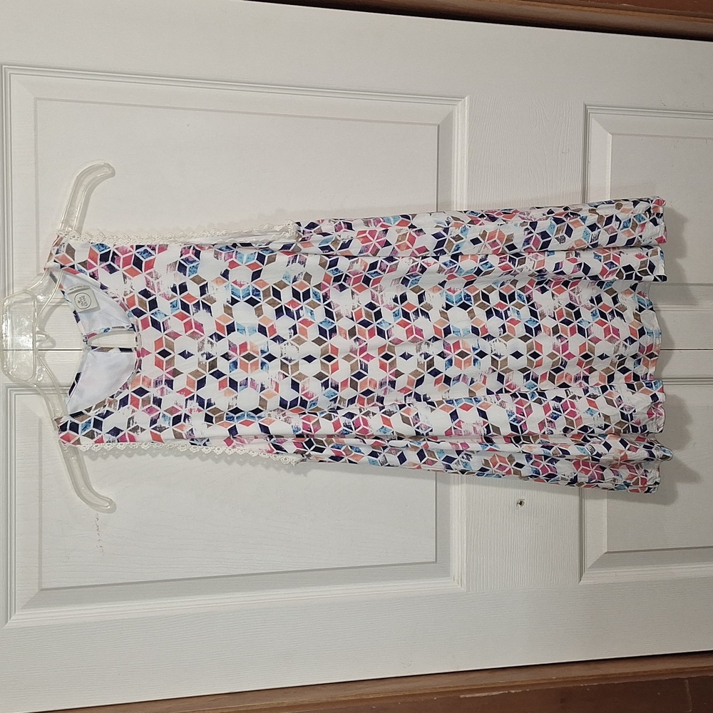 Paper Crane lined sleeveless pullover mini dress - S - white geometric